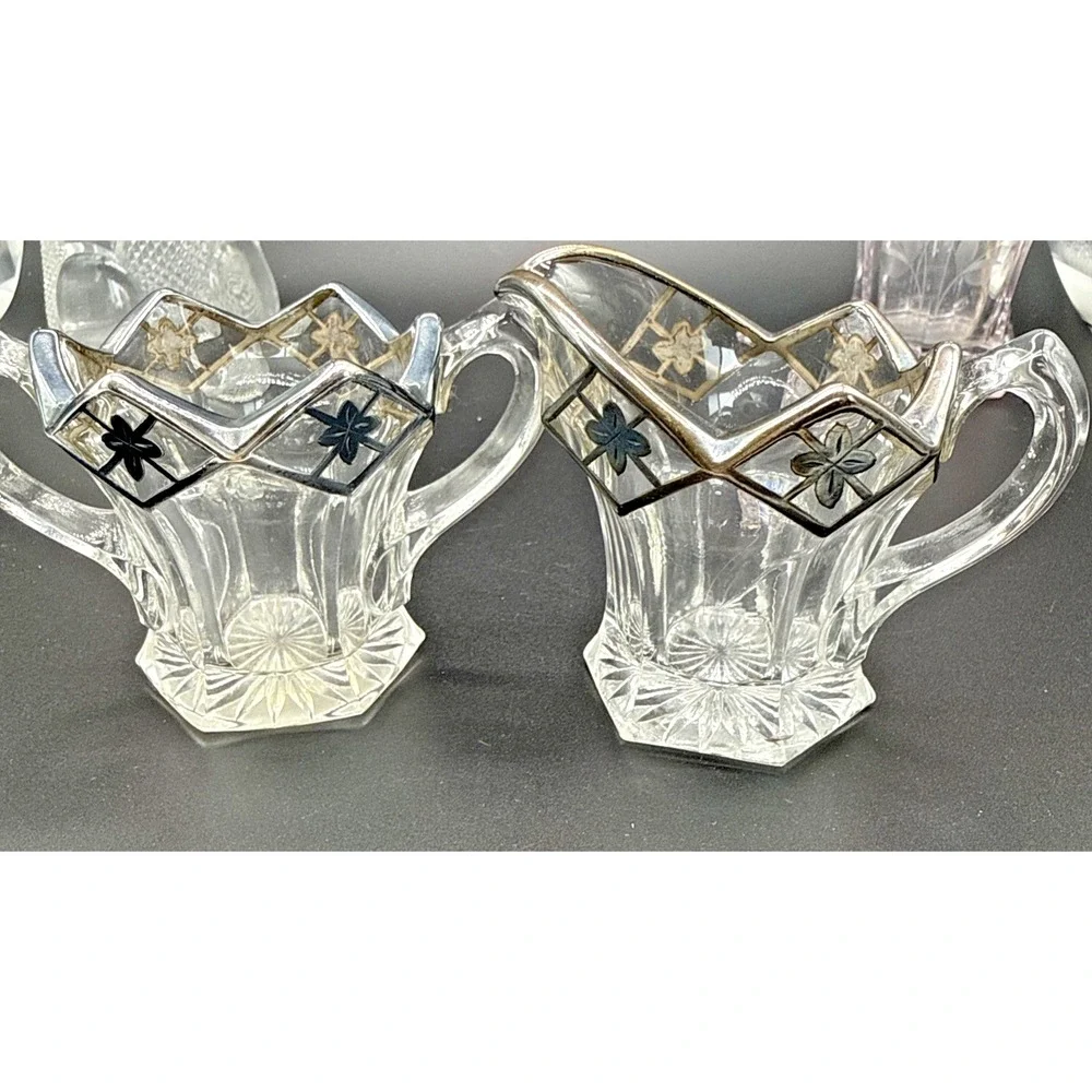 Vintage Pressed and Cut Glass Collection 10 Piece Set Bowls Decanter Basket